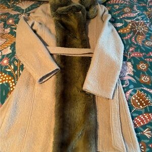 Elevenses Anthropologie Tan Coat with Faux Fur Trim - size 12